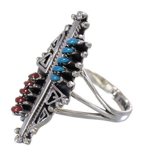 Authentic Sterling Silver Water Wave Coral And Turquoise Needlepoint Ring Size 8-1/2 YX89608